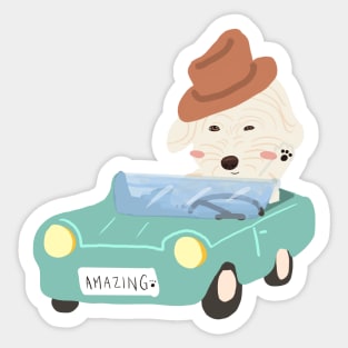 Maltipoo Dog Driving Retro Car Illustration Sticker